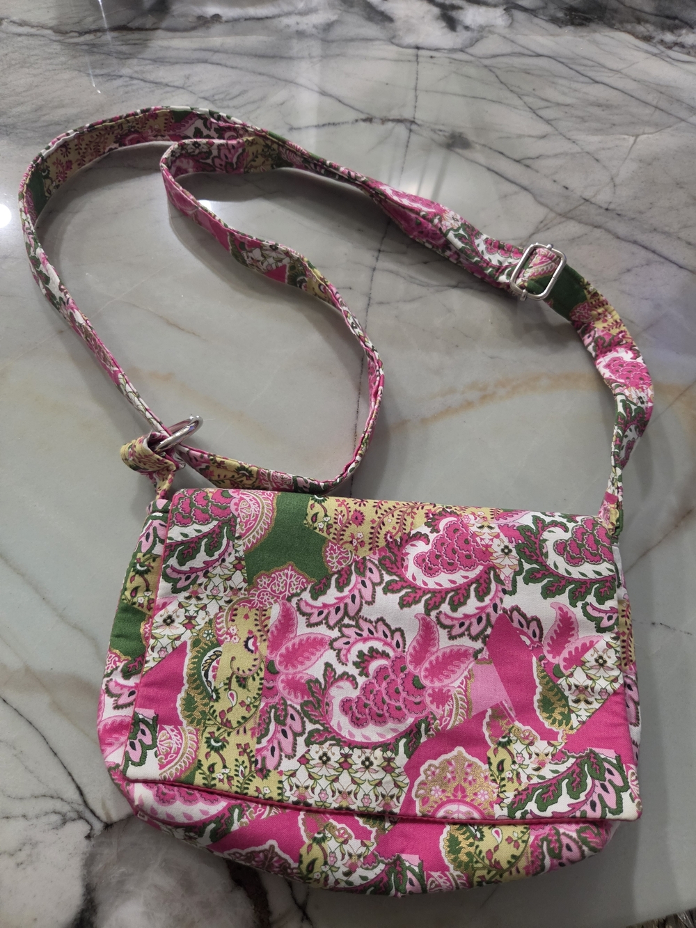 Pink Floral Crossbody Bag - Quilted Fabric